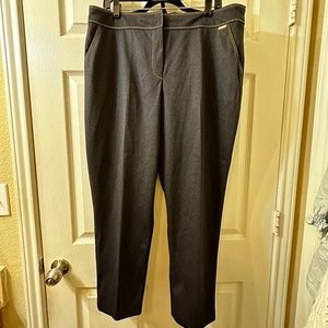 T TAHARI Dark Denim Stretch Tapered Leg Dress Pants Front Zip & Clips Size 16